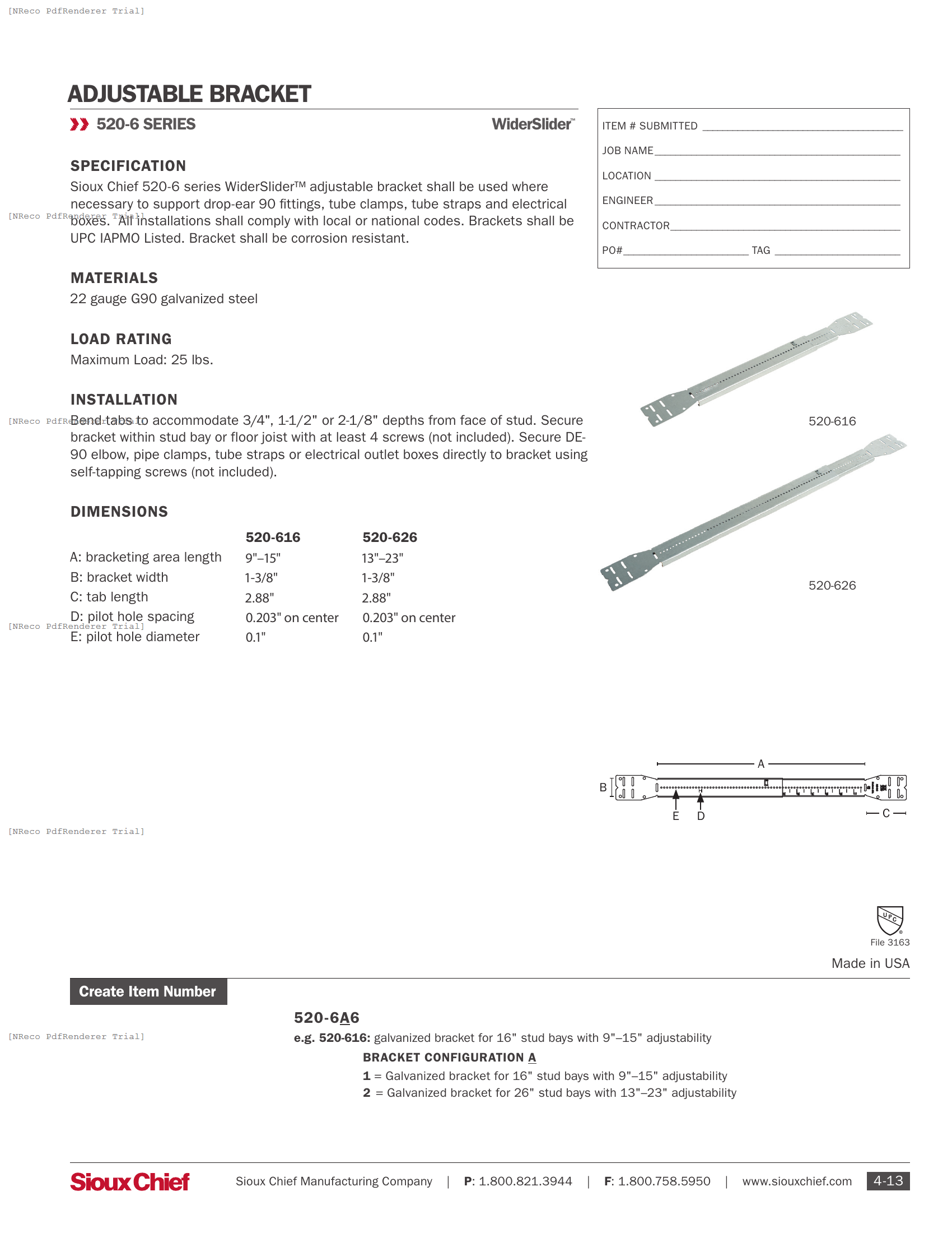 520 SERIES - WIDERSLIDER - SPEC SHEET.PDF Specification Document